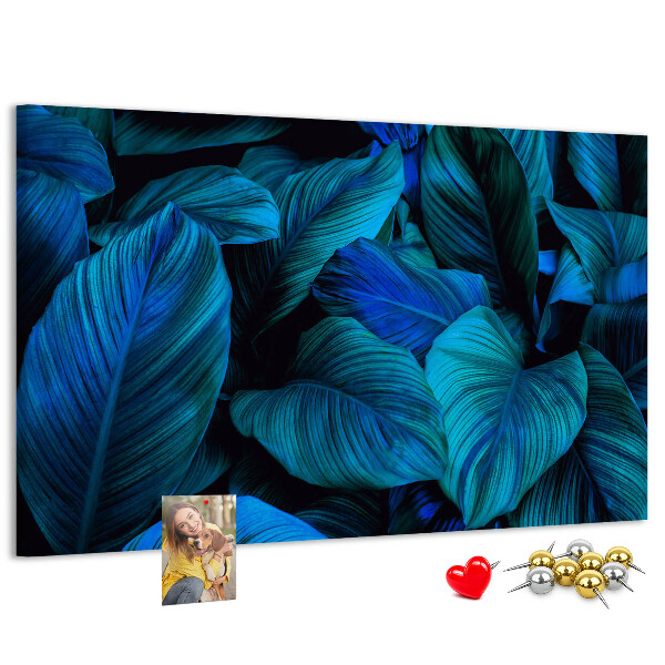 Tableau de liège Feuilles intenses dans des tons de bleu