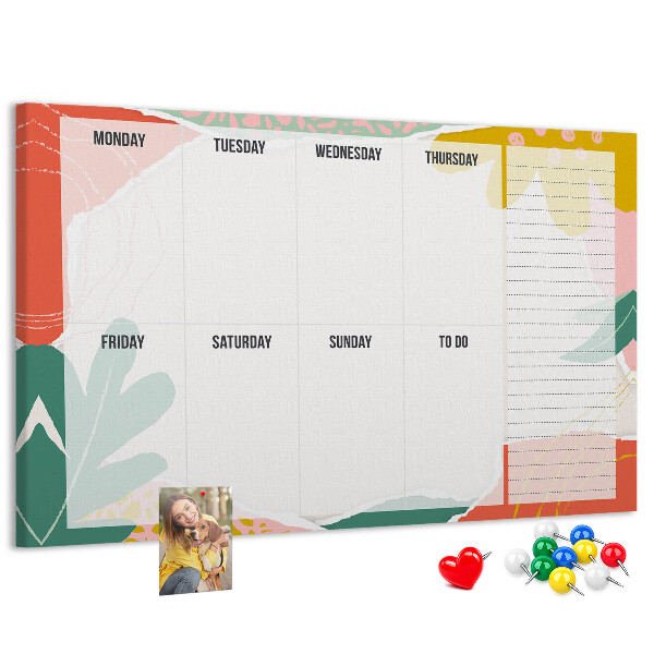 Tableau affichage liège Calendrier floral aux accents colorés
