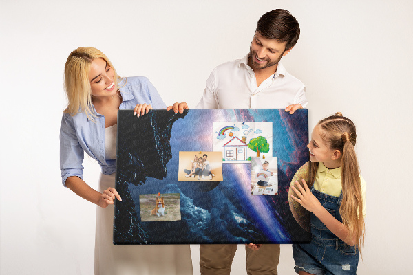 Tableau de liège Paysage spatial avec planètes et nuages