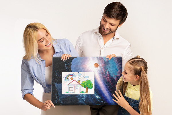 Tableau de liège Paysage spatial avec planètes et nuages