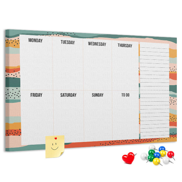 Tableau affichage liège Agenda coloré avec un planning hebdomadaire des jours