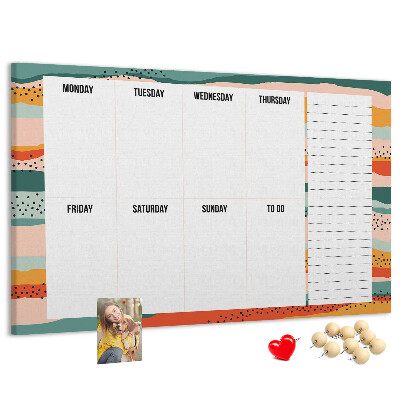 Tableau affichage liège Agenda coloré avec un planning hebdomadaire des jours
