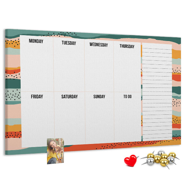 Tableau affichage liège Agenda coloré avec un planning hebdomadaire des jours
