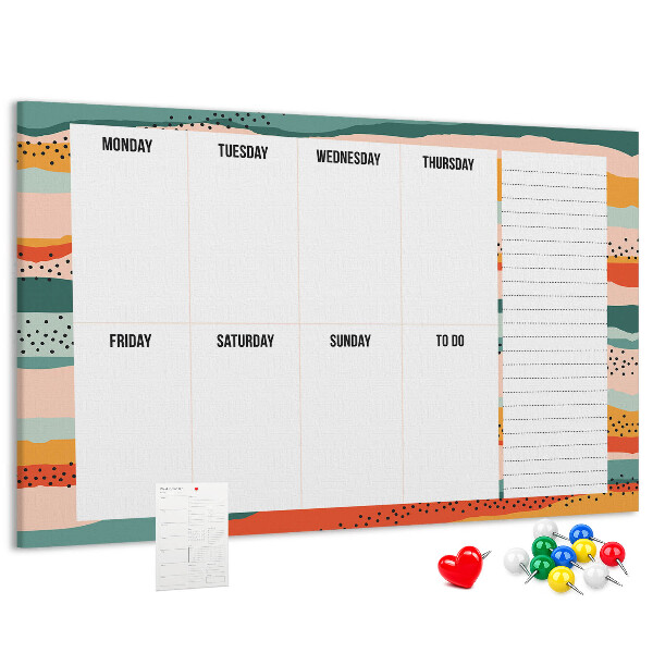 Tableau affichage liège Agenda coloré avec un planning hebdomadaire des jours