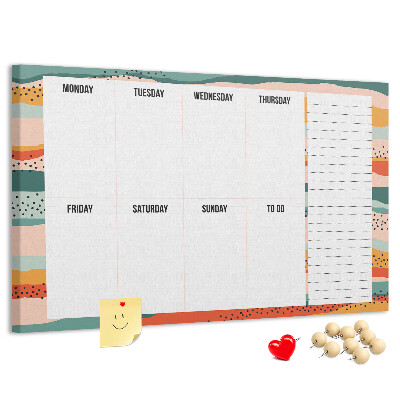 Tableau affichage liège Agenda coloré avec un planning hebdomadaire des jours