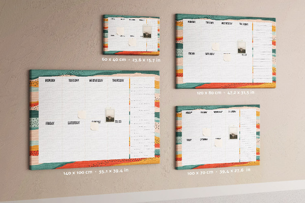 Tableau affichage liège Agenda coloré avec un planning hebdomadaire des jours