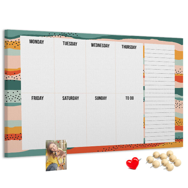 Tableau affichage liège Agenda coloré avec un planning hebdomadaire des jours