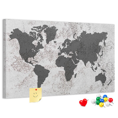 Tableau affichage liège Carte du monde élégante dans des tons de gris
