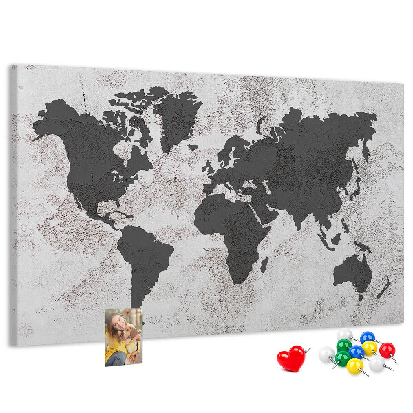 Tableau affichage liège Carte du monde élégante dans des tons de gris