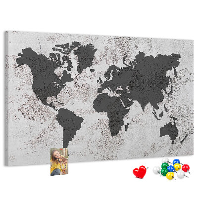 Tableau affichage liège Carte du monde élégante dans des tons de gris