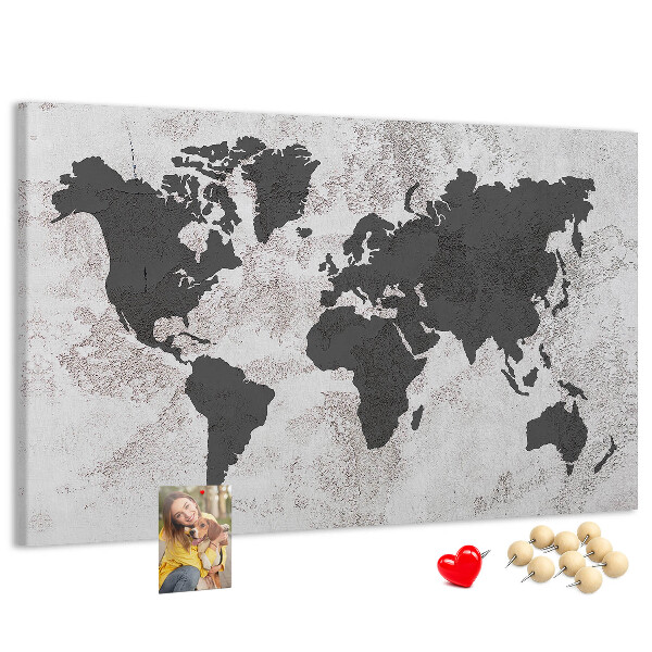 Tableau affichage liège Carte du monde élégante dans des tons de gris