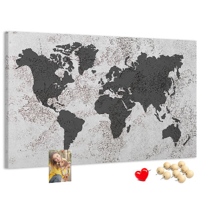 Tableau affichage liège Carte du monde élégante dans des tons de gris