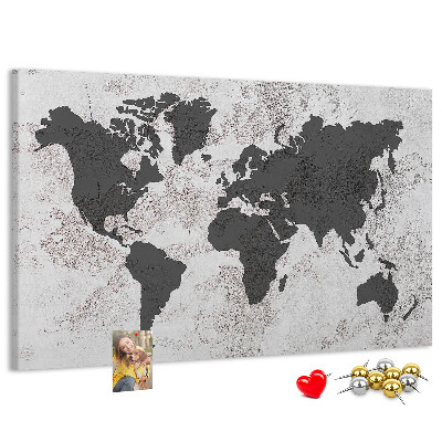 Tableau affichage liège Carte du monde élégante dans des tons de gris