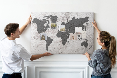 Tableau affichage liège Carte du monde élégante dans des tons de gris