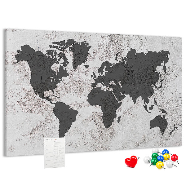 Tableau affichage liège Carte du monde élégante dans des tons de gris