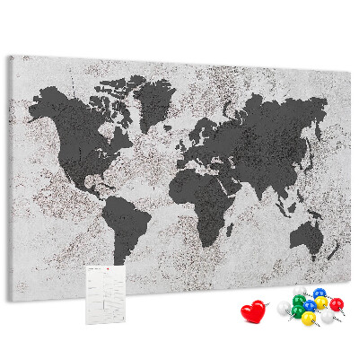 Tableau affichage liège Carte du monde élégante dans des tons de gris