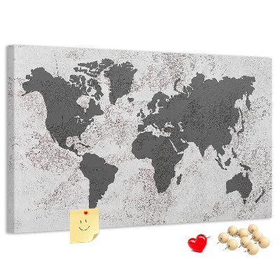 Tableau affichage liège Carte du monde élégante dans des tons de gris