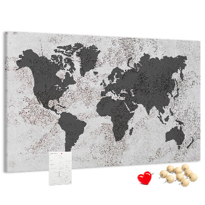 Tableau affichage liège Carte du monde élégante dans des tons de gris