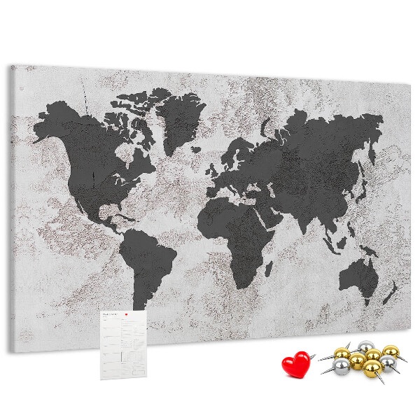 Tableau affichage liège Carte du monde élégante dans des tons de gris