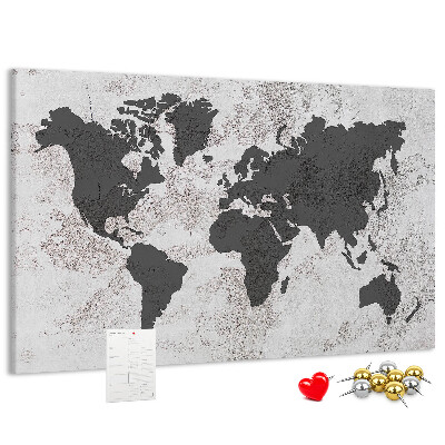 Tableau affichage liège Carte du monde élégante dans des tons de gris