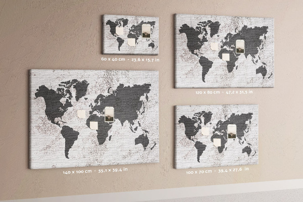 Tableau affichage liège Carte du monde élégante dans des tons de gris