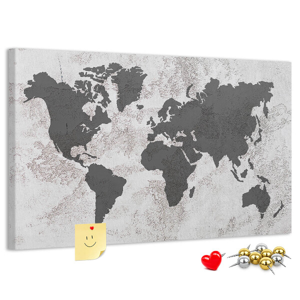 Tableau affichage liège Carte du monde élégante dans des tons de gris
