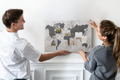 Tableau affichage liège Carte du monde élégante dans des tons de gris