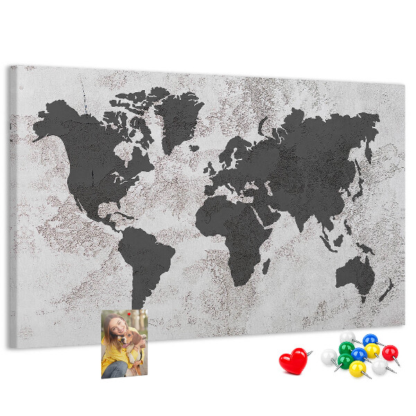 Tableau affichage liège Carte du monde élégante dans des tons de gris
