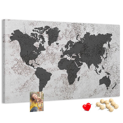 Tableau affichage liège Carte du monde élégante dans des tons de gris