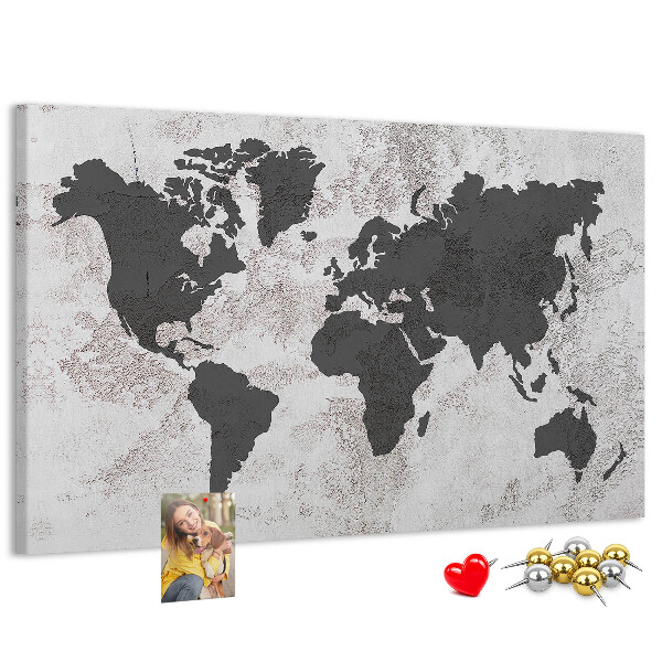 Tableau affichage liège Carte du monde élégante dans des tons de gris