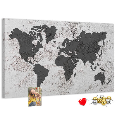 Tableau affichage liège Carte du monde élégante dans des tons de gris
