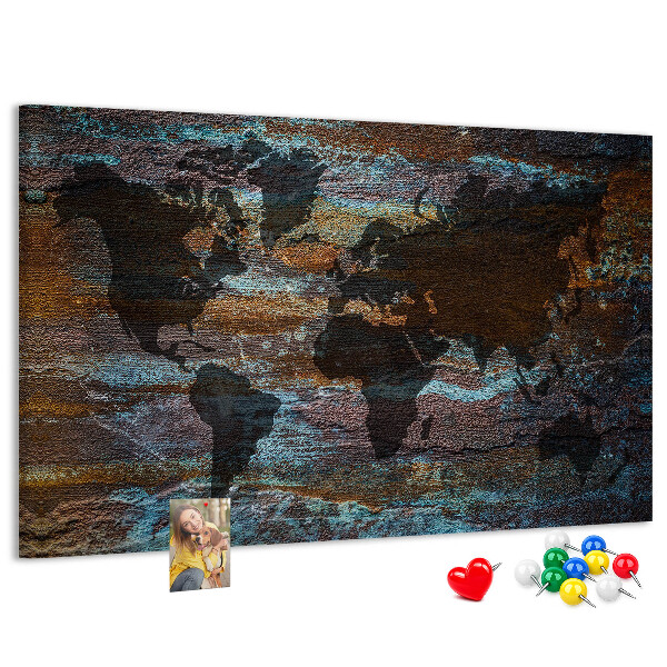 Tableau de liège Une carte du monde sur un fond rustique