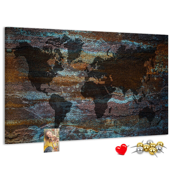 Tableau de liège Une carte du monde sur un fond rustique