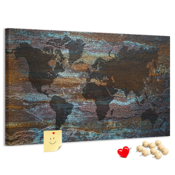 Tableau de liège Une carte du monde sur un fond rustique