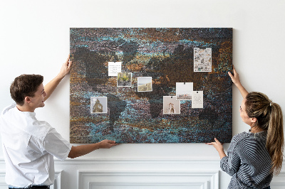 Tableau de liège Une carte du monde sur un fond rustique
