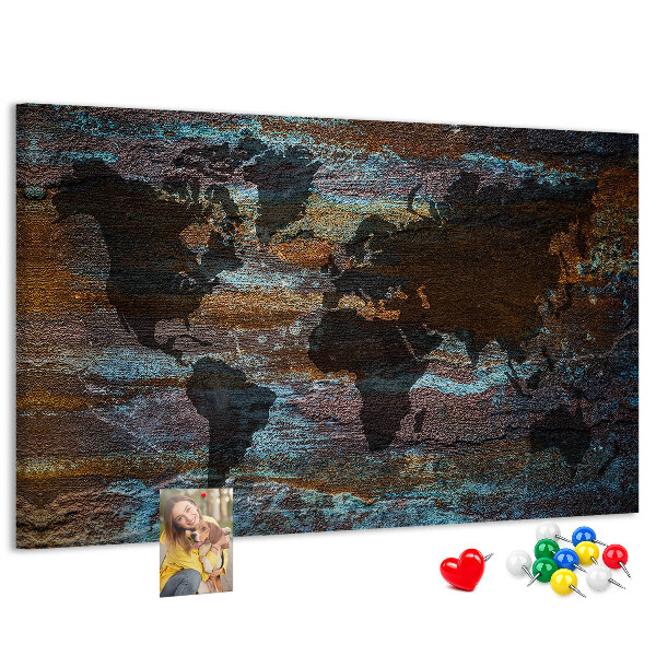 Tableau de liège Une carte du monde sur un fond rustique