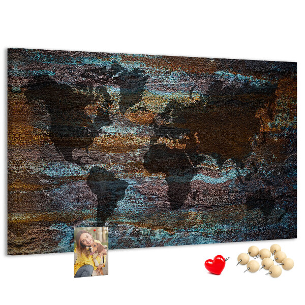Tableau de liège Une carte du monde sur un fond rustique