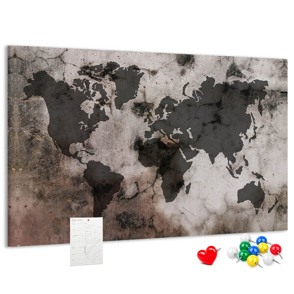 Tableau en liège Une carte du monde rouillée sur fond de béton