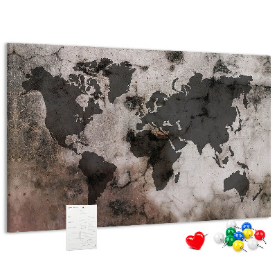 Tableau en liège Une carte du monde rouillée sur fond de béton