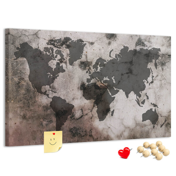 Tableau en liège Une carte du monde rouillée sur fond de béton