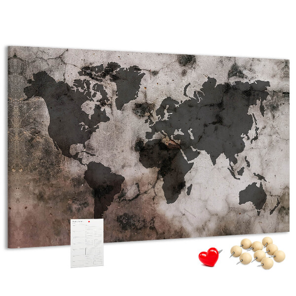 Tableau en liège Une carte du monde rouillée sur fond de béton