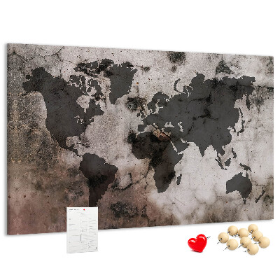 Tableau en liège Une carte du monde rouillée sur fond de béton