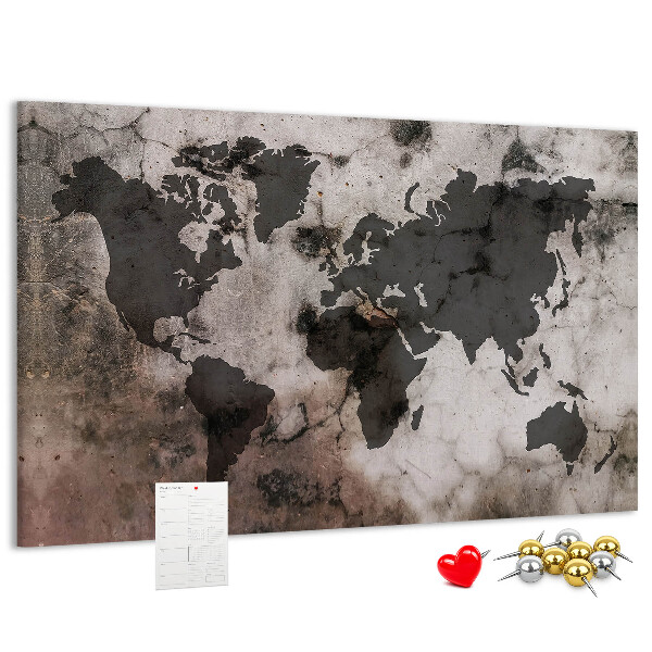 Tableau en liège Une carte du monde rouillée sur fond de béton