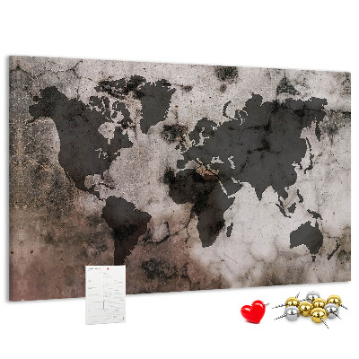 Tableau en liège Une carte du monde rouillée sur fond de béton