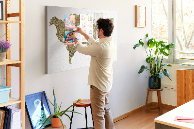 Tableau affichage liège Carte du monde dorée sur fond blanc