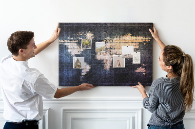 Tableau de liège Carte du monde stylisée et pixélisée