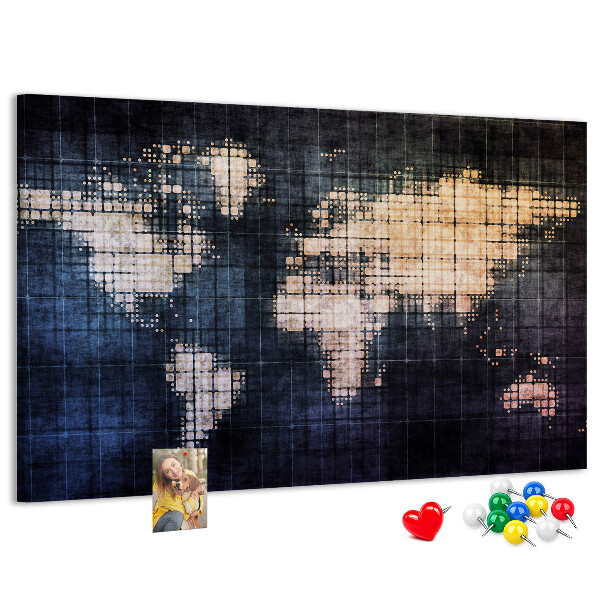 Tableau de liège Carte du monde stylisée et pixélisée