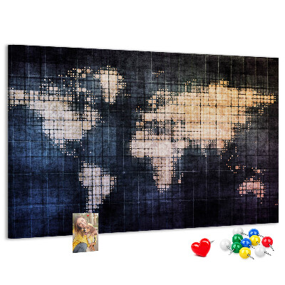 Tableau de liège Carte du monde stylisée et pixélisée