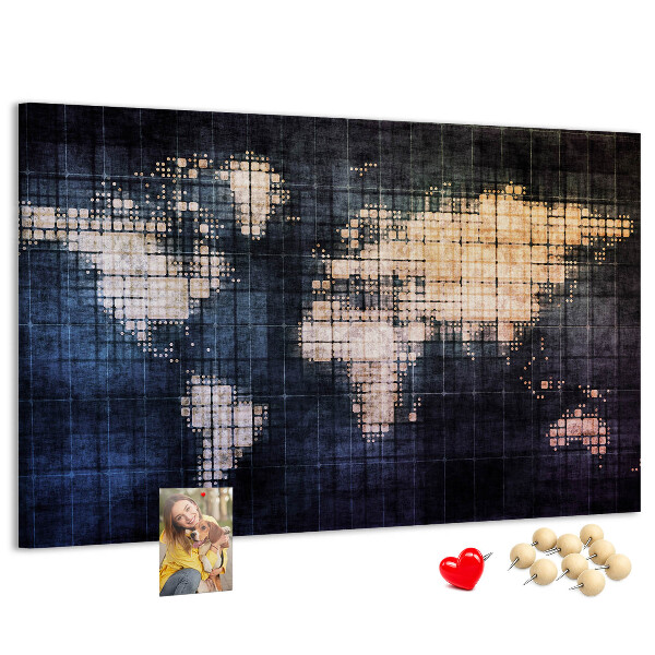 Tableau de liège Carte du monde stylisée et pixélisée
