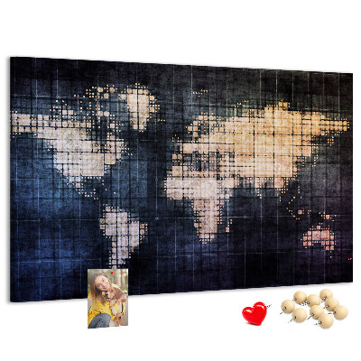 Tableau de liège Carte du monde stylisée et pixélisée